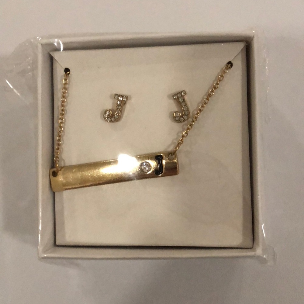 J necklace and earrings